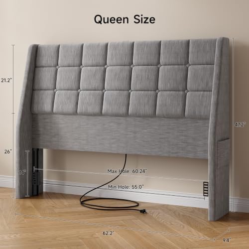 ONBRILL Queen Headboard Only with Charging Station, Soft Chenille Fabric