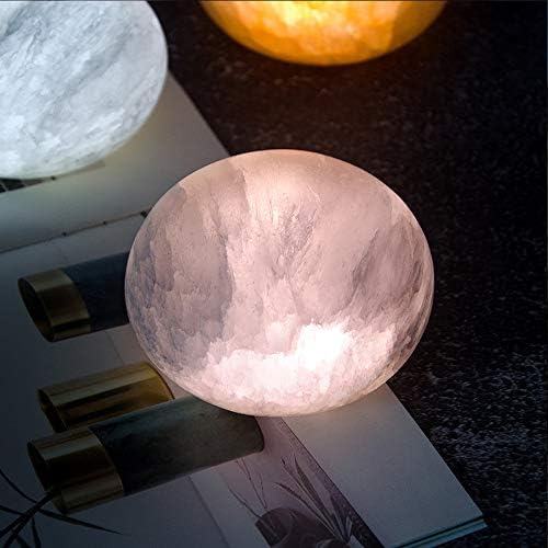 MIYA LIFE Selenite Lamp Hand Carved Stone Lamp Rechargeable Taplights Selenite Crystal Light with Dimmer (White/Warm/Yellow) for Bedroom Healing Natural Crystal Light (1 Piece, Round Taplight)