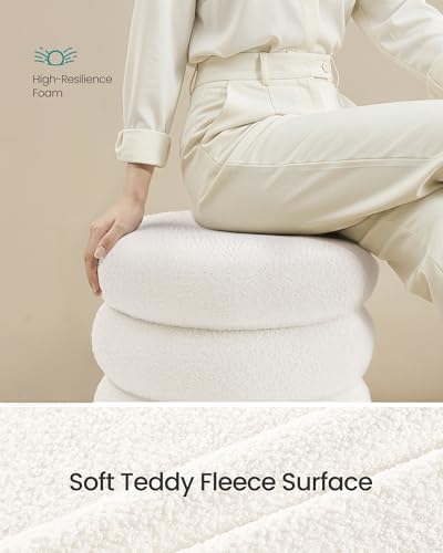 SONGMICS Round Ottoman with Storage, Vanity Stool, Teddy Fleece