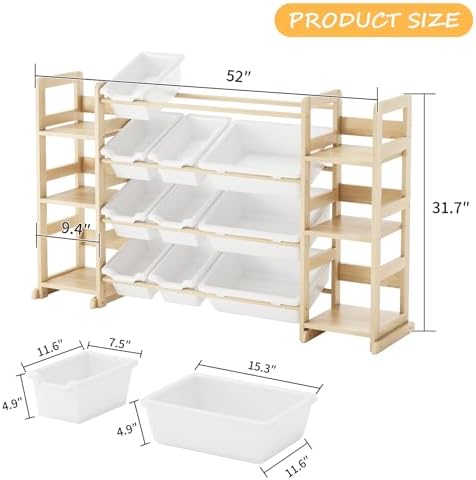 EXPERLAM Extra Large Toy Storage - Toy Storage Organizer, Wooden Toy Organizer with 6 Side Shelves and 12 Bins, 3-in-1 Bookshelf for Kids Rooms, Playroom, Nursery, White