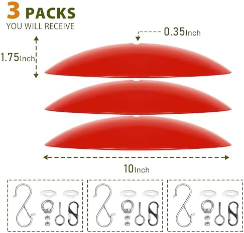 10-Inch Mini Rain Guard for Hummingbird Feeder,Bird Feeders Shade Dome Guard,Squirrel Baffle for Hanging Feeder in the Outdoors (Red), 4 Pack