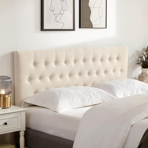 Tufted Upholstered Headboard King Size, Adjustable Height 37- 51 in, Beige