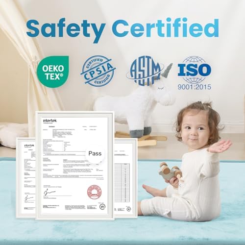 1.3" Thick Baby Play Mat, 50x50 Foam Tummy Time Mat – Ice Blue