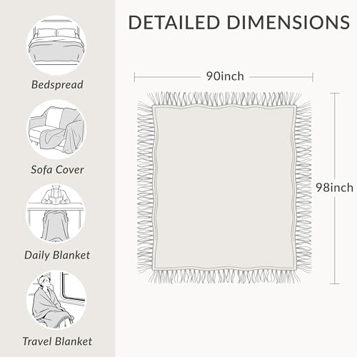 Boho Throw Blanket for Bed 90”x98”, 100% Cotton Blanket for Couch Sofa
