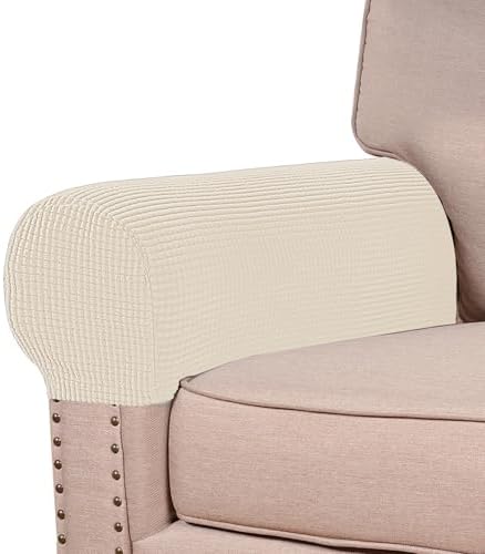 Turquoize Stretch Armrest Covers for Chairs and Sofas Couch Arm Covers for Sofa Spandex Jacquard Armrest Cover Anti-Slip Furniture Protector Washable Armchair Slipcovers for Recliner Set of 4,Natural