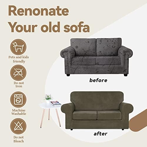 WEERRW Velvet Stretch 3 Pieces Couch Cover for Sofa Washable, Light Brown
