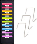 Black Pocket Chart for Classroom - 10 Pocket Storage Rainbow Pocket Charts , 3 Over Door Hangers Included, Hanging Wall File Organizer for File Folders, School Mailbox, Home/Office Papers