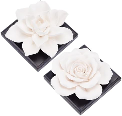 INFUNLY 2PCS White Rose Essential Oil Diffuser Stone Mini Ceramic Aromatherapy Diffusers 3.3x3.3 Inches Scent Air Ornament Kit Essential Oil Passive Flower Diffuser for Gifts Room Office Car Decor