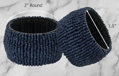 COTTON CRAFT Glitz Handmade Beaded Napkin Rings - Set of 12 - Navy