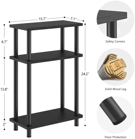 Apicizon Small Narrow Side Table, 3-Tier Skinny End Table, Black