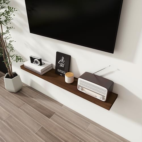 Axeman Floating Shelves, 8 Inch Deep Modern Solid Wood Wall Shelves for Storage, Wall Mounted Display Shelving with Invisible Heavy-Duty Metal Bracket, 48" W x 8" D x 1.6" H, Walnut
