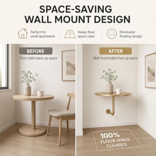 2 PS Wall Mounted Side Table Round Floating Nightstand L-Bracket Bar Table