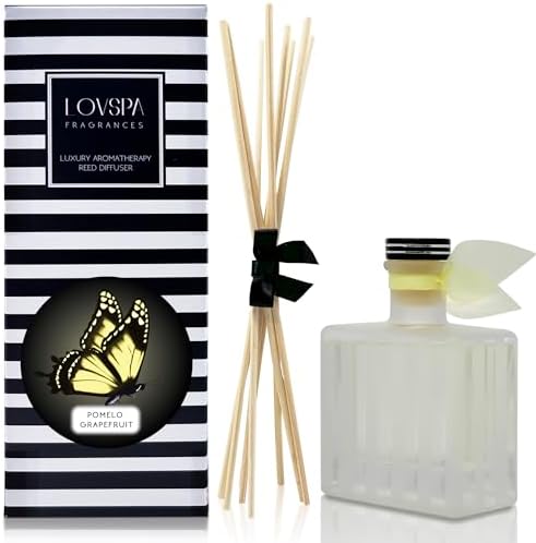 Reed Diffuser Set, Pomelo Grapefruit Scented Oil Diffuser with Sticks, Home Fragrance Accessories for Bathroom Shelf Decor, Aroma Diffusers for Home or Office Desk, USA Made