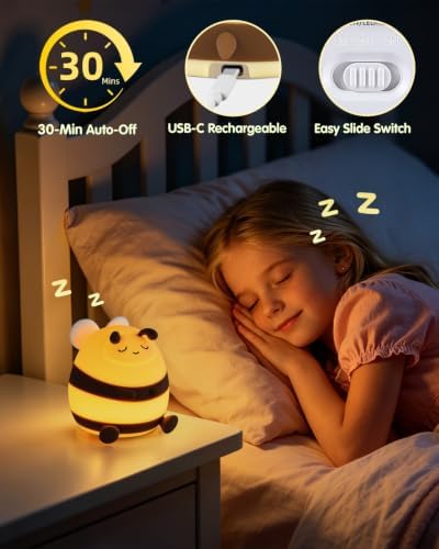 YISUN Bee Silicone LED Night Light, 3 Level Dimmable Kids Room Nursery Lamp