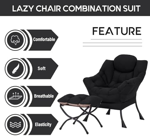 LITA Lazy Chair with Ottoman, Comfy Accent Reading Chair