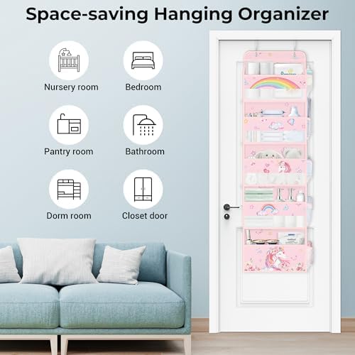 Clastyle Over the Door Organizer Diaper Toy Nursery Hanging Shelf, Unicorn
