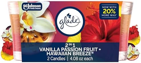 Glade 2in1 Scented Candle, Hawaiian Breeze & Vanilla Passion Fruit, 2 Count