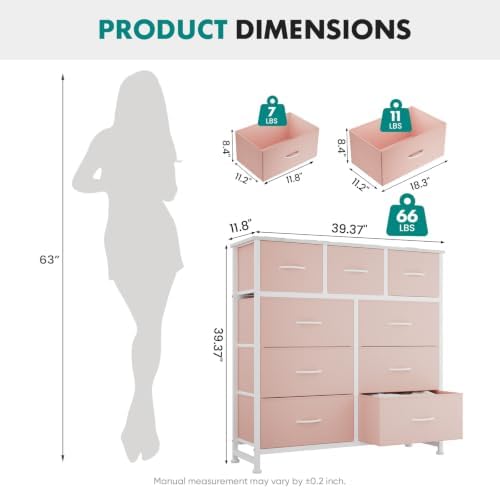 OLIXIS 9 Drawer Pink Dresser for Bedroom, Closet Organizers and Storage