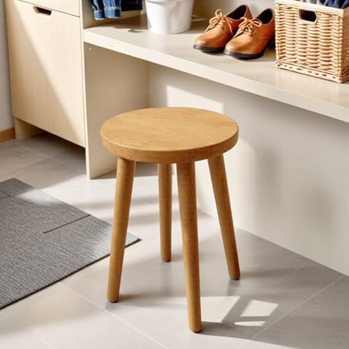 Plant Support Round Solid Wood Step Stool Garden Stool Wooden Stoo Stools Chair Dressing Stool Kitchen Bar Stool Side Table Round Wooden（Log Color）