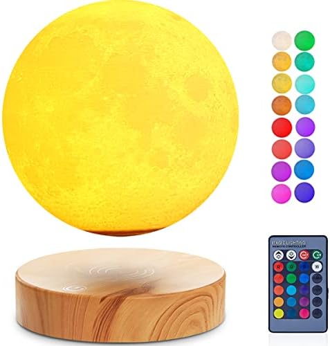 Floating Moon Lamp 16 Colors Levitating Spinning LED Moon Light Magnetic Levitation 3D Printing Moon Night Lights Unique Gifts Room Office Table Decorative Lamp