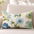 Embroidered Floral Lumbar Pillow Cover 20x12 Inch, Teal Flower