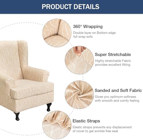 NILUOH Wingback Chair Covers 2-Piece, Armchair Slipcovers for Living Room