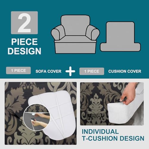 NILUOH 2-Piece T-Cushion Armchair Slipcover, Stretch Chair Cover with Separate Seat Cushion Cover, Soft Washable Furniture Protector for Living Room