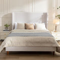 King Size 54" Tall Headboard Wingback Bed Frame Ivory Chenille