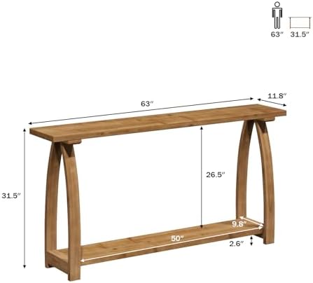 HOKYHOKY 63" Long Solid Wood Console Table, Narrow Behind Couch Sofa Table