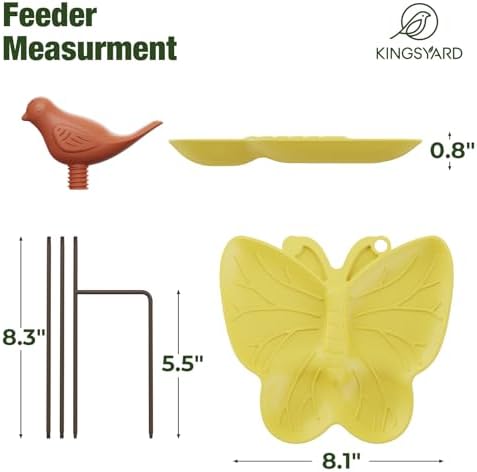 Kinsgyard 2 Pack Free Standing Tray Bird Feeders with Adjustable Pole, Wild Bird Bath for Outdoor Garden Yard Decor, Large Seed Capacity, Easy to Clean and Refill, Yellow & Green