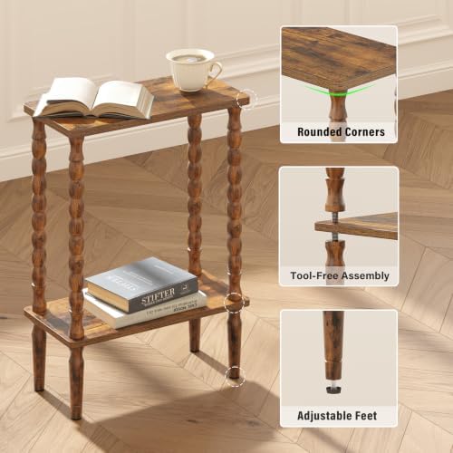 TUTOTAK Narrow Side Table with Solid Wood Legs, Small End Table Set of 2