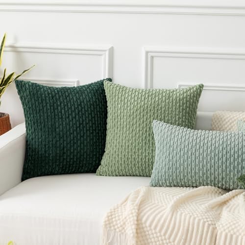 Kevin Textile Soft Corduroy 12"x20" Lumbar Pillow Covers 2 Pack, Army Green