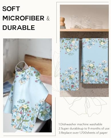 Miss Adola Cute Kitchen Towels Set of 2, 18 x 26 Inch, Blue Flower