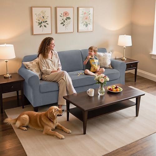 SUBRTEX 7 Pieces Stretch Sofa Slipcover Sets Couch Cover Sets Backrest Cushion Covers Furniture Protector Collection Set for Oversize Sofa Loveseat Chair Slip Covers(Large, Light Gray)