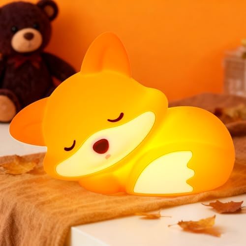 Amaredom Fox Night Light, Cute Fox Lamp, Silicone Dimmable for Baby Nursery