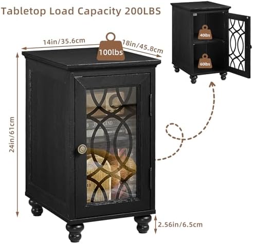 Joaxswe Narrow Side Table Set 2 with Glass Door Storage