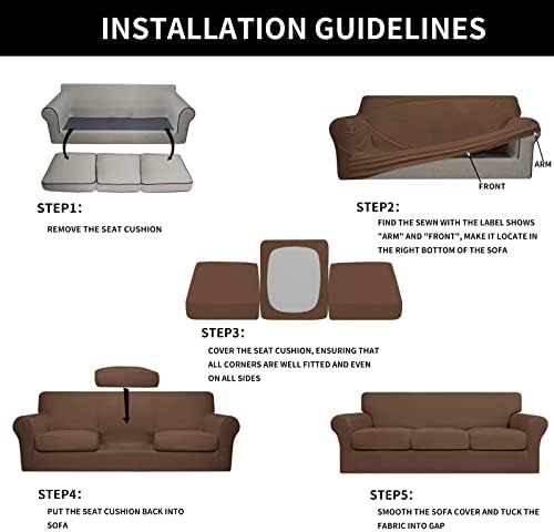 Easy-Going 4 Pieces Stretch Soft Couch Cover for Dogs - Washable Sofa Slipcover for 3 Separate Cushion Couch - Elastic Furniture Protector for Pets, Kids (Sofa, Brown, Large)