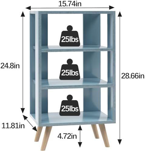 Aenuert Night Stand, Blue Nightstand, Modern End Table with Open Storage, 3-Tier Nursery Bedside Table for Small Space, Living Room, Bedroom
