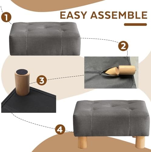 Small Foot Stool Ottoman, Linen Footstool Ottoman Foot Rest for Couch, Rectangle Footstools and Ottomans Small for Living Room, Entryway and Bedroom (Gray)