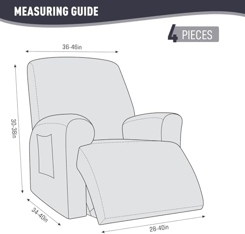 KinCam Recliner Covers, Stretch Reclining Chair Covers, Recliner Sofa Slipcovers Stripe Jacquard Recliner Couch Covers Furniture Protector Covers (1 XL Seater, Dark Gray)