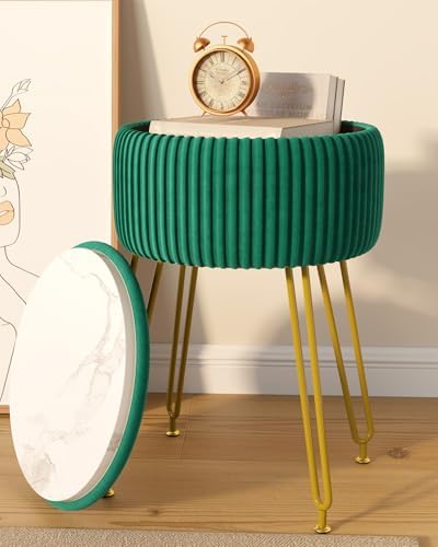 IBUYKE Storage Footrest Chair Ottoman, Makeup Vanity Stool, Green LG-20L