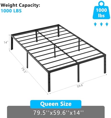 Bonnlo 14 Inch Metal Platform Queen Bed Frame, No Box Spring Needed,Mattress Foundation,Heavy Duty Steel Slat Support,No Box Spring Needed,Black