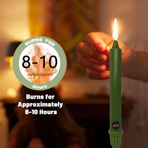 NJAO HOO Olive Green Taper Candle 8 Inch Christmas Candlesticks Unscented Dripless Handmade Candles for Home Decor Dinner New Year Party, 4 Pack