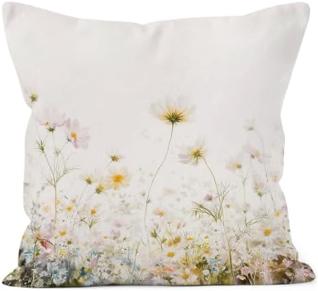 Farmhouse Rustic Daisy Floral Pillow Cover 18x18,Cottagecore Botanical Wildflower Field Decorative Lumbar Pillow Cover for Couch Bed Home Living Room Bedroom