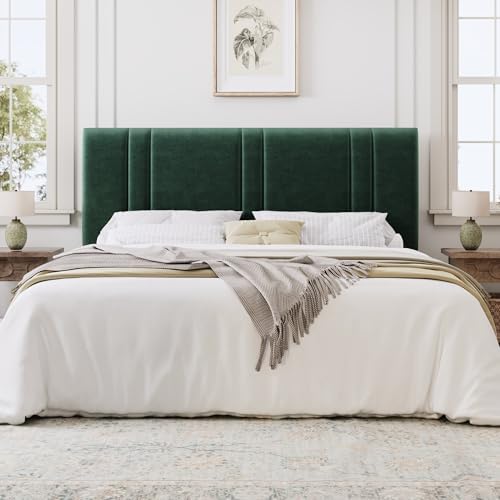SHA CERLIN King Size Velvet Bed Frame with Adjustable Headboard, Green