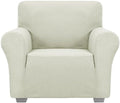 JIVINER Super Stretch Chair Sofa Slipcovers 1-Piece Jacquard Chair Covers for Living Room Soft Anti Slip 1 Seater Couch Furniture Protector Small Checks for Kids Pets (Chair, Natural)