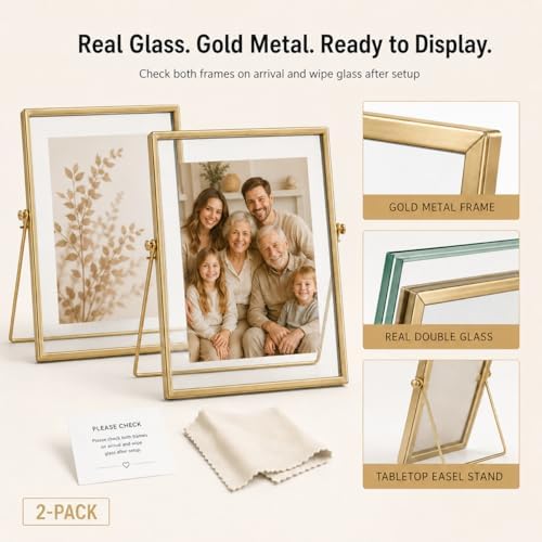 AceList Floating Picture Frame, 2 Pack 8x10 Gold Double Glass