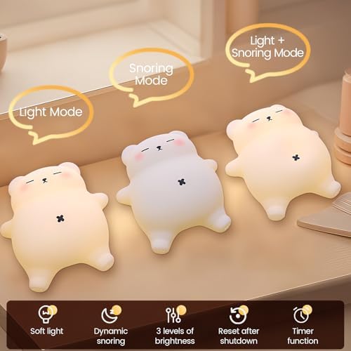 FAMIDUO Sleepy Snoring Bear Night Light,Novelty Nursery Nightlight for Kids