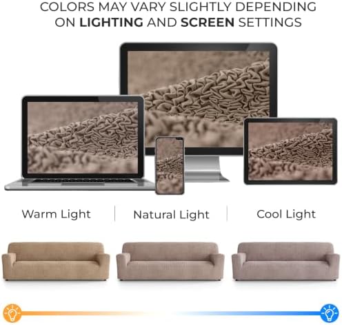 PAULATO Premium Stretch Couch Covers for Sofa - Sofa Chair Cover Washable, Dogs & Pets Friendly - Elastic Polyester Loveseat Slipcovers - Non-Slip Love Seat Couch Covers - Soft Taupe (86"-120" Wide)