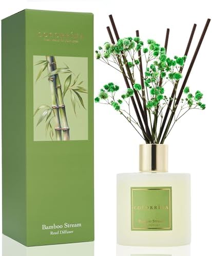 Cocorrína Reed Diffuser - Bamboo Stream Scented Diffuser with 8 Sticks Home Fragrance Reed Diffuser for Bathroom Shelf Decor